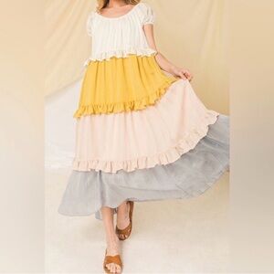Love Colette Ruffle Tiered Midi Dress NEVER WORN